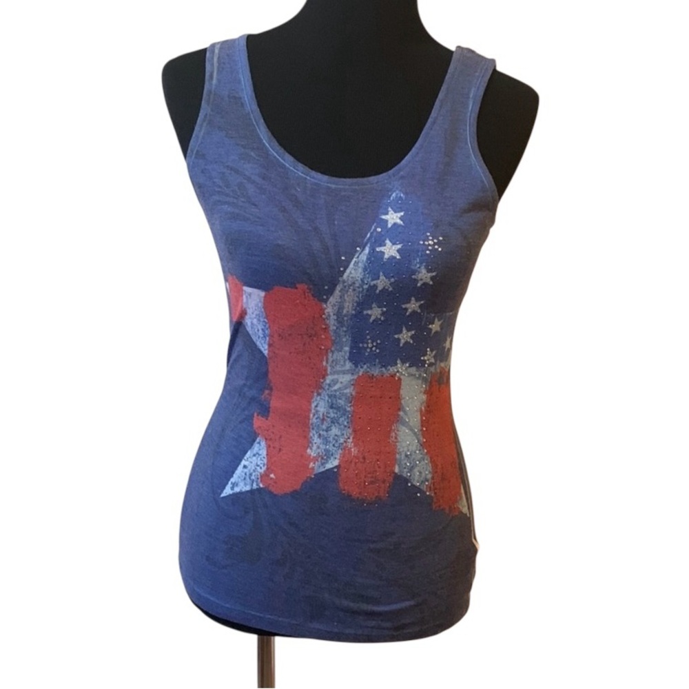 Prairie Rose American Flag Star Fitted Tank Top Women’s Size Small